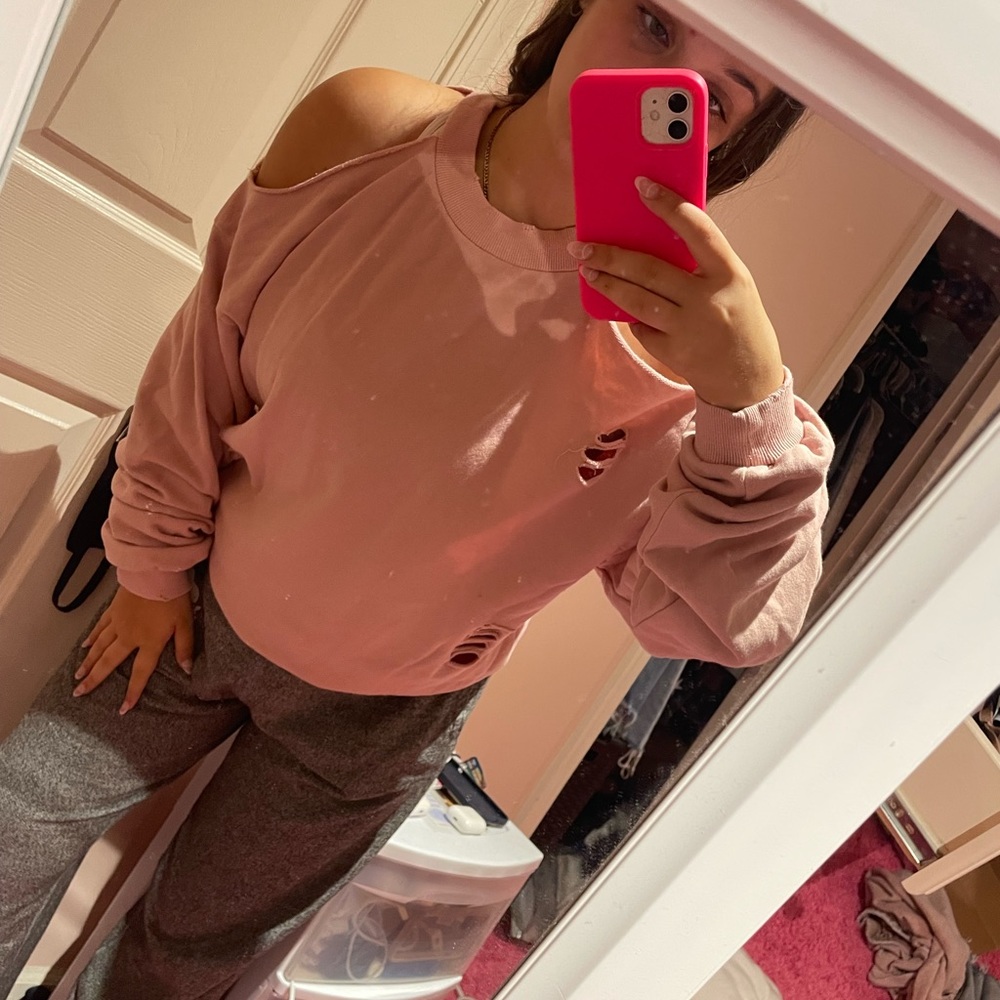 Distressed pink honey punch sweatshirt